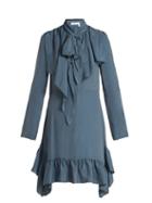 Matchesfashion.com See By Chlo - Ruffled Crepe De Chine Mini Dress - Womens - Blue