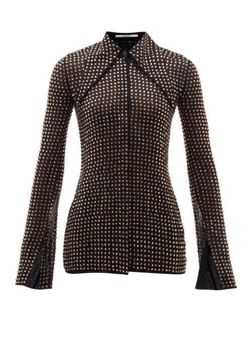 16arlington - Opala Crystal-embellished Exaggerated-collar Shirt - Womens - Brown Multi