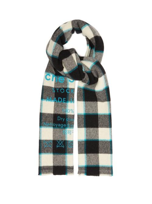 Matchesfashion.com Acne Studios - Cassiar Logo Print Checked Virgin Wool Scarf - Mens - Black/white