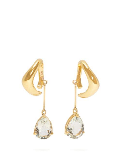 Matchesfashion.com Alan Crocetti - Sky Drop Gold Plated Topaz Drop Ear Cuffs - Womens - Green