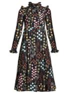 Valentino Floral-print Ruffled-neck Dress