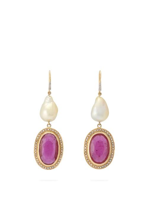 Matchesfashion.com Jade Jagger - Diamond, Ruby, Pearl & 18kt Gold Earrings - Womens - Red