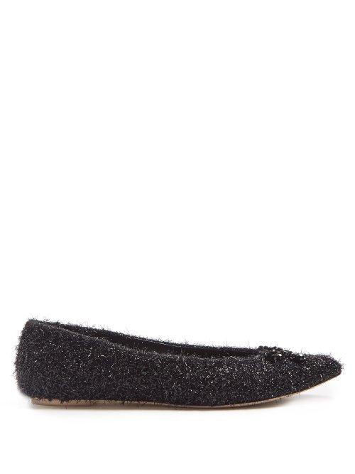 Matchesfashion.com Simone Rocha - Bead Embellished Metallic Lurex Flats - Womens - Black
