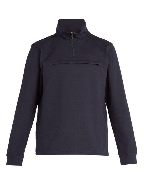 Matchesfashion.com A.p.c. - High Neck Zip Up Cotton Sweatshirt - Mens - Navy