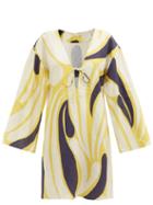 Ladies Beachwear Cala De La Cruz - Laura Abstract-print Linen Kaftan - Womens - Yellow White