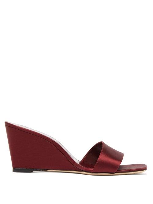 Matchesfashion.com Staud - Billie Square-toe Satin Wedge Mules - Womens - Burgundy