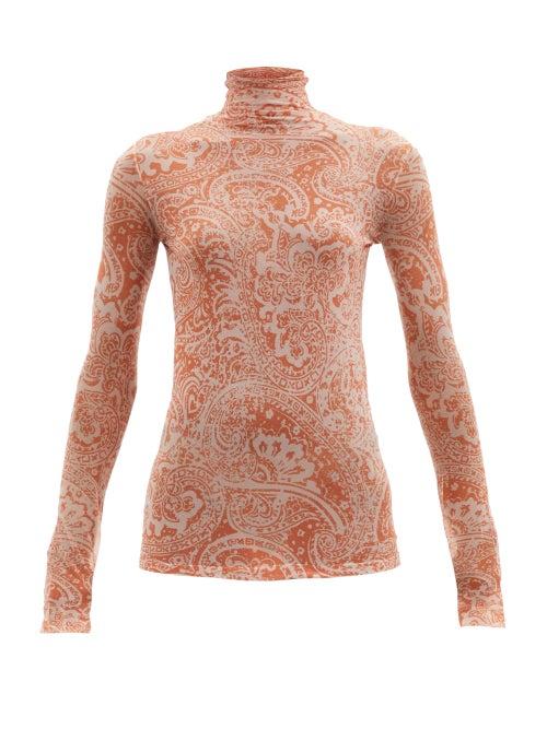 Matchesfashion.com Acne Studios - Denise Paisley-print Jersey Top - Womens - Light Orange