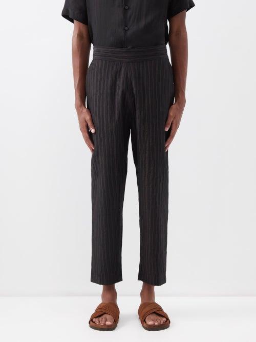 Delos - Cyrus Striped Cotton Trousers - Mens - Black