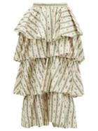 Matchesfashion.com Brock Collection - Tiered Floral Cotton Jacquard Skirt - Womens - Ivory Multi