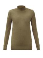 Matchesfashion.com Balmain - Button-shoulder Wool-blend Sweater - Womens - Khaki