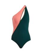 Matchesfashion.com Zeus + Dione - Calypso One Shoulder Contrast Swimsuit - Womens - Green