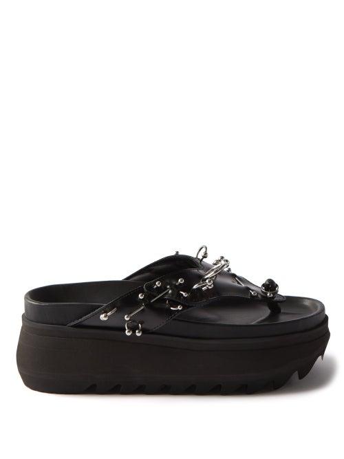 Sacai - Pierced Leather Sandals - Womens - Black