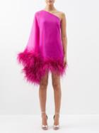 Taller Marmo - Ubud Spirito One-shoulder Feather-trim Silk Dress - Womens - Fuchsia