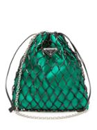 Matchesfashion.com Prada - Woven Patent Leather And Satin Pouch - Womens - Black Green