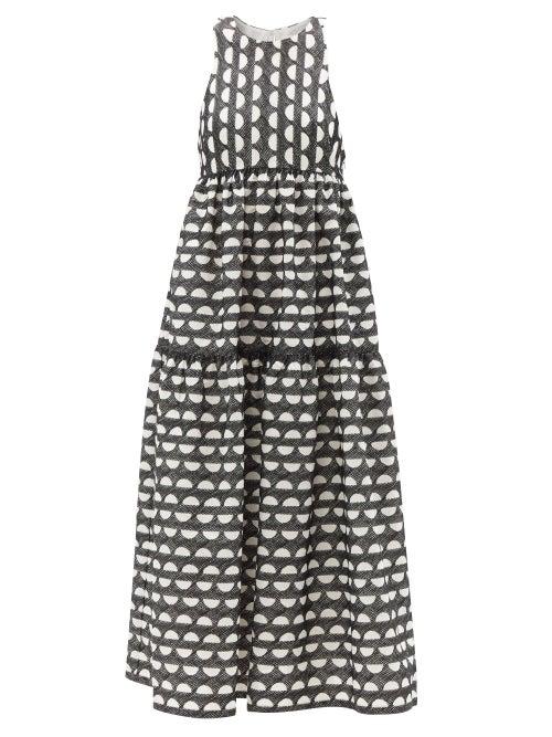Three Graces London - Genevieve Tiered Embroidered-cotton Midi Dress - Womens - Black White