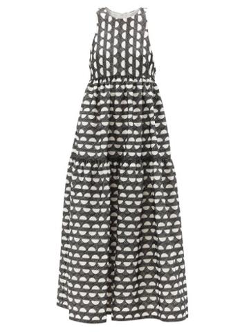 Three Graces London - Genevieve Tiered Embroidered-cotton Midi Dress - Womens - Black White