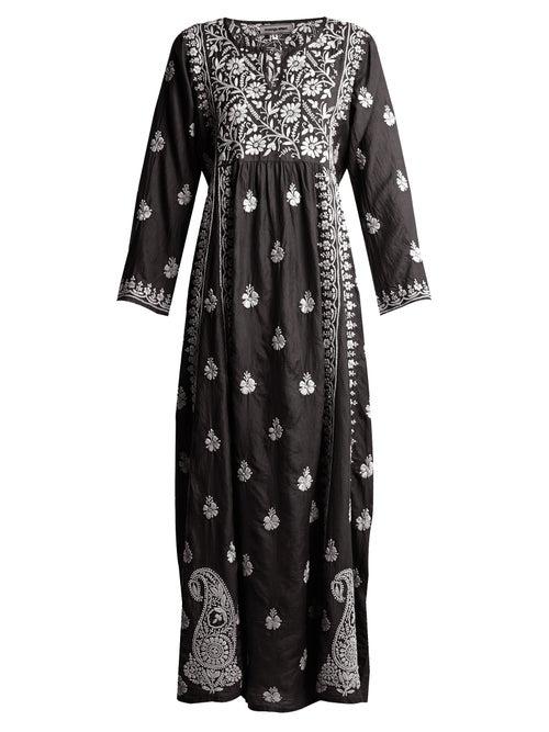 Matchesfashion.com Muzungu Sisters - Floral Embroidered Silk Dress - Womens - Black White