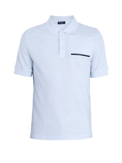 Matchesfashion.com Berluti - Contrast Trim Cotton Blend Polo Shirt - Mens - Light Blue