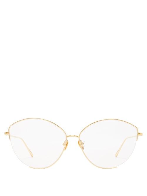 Matchesfashion.com Linda Farrow - Ella Metal Cat Eye Glasses - Womens - Gold