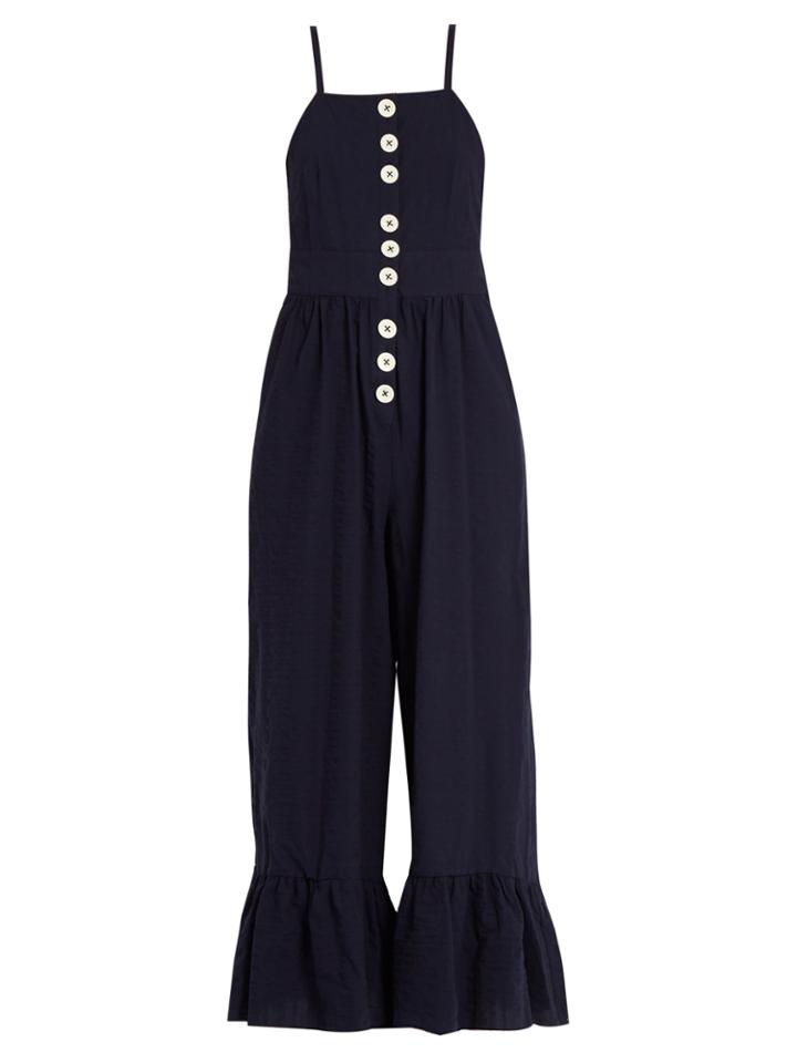 See By Chloé Square-neck Seersucker Jumpsuit
