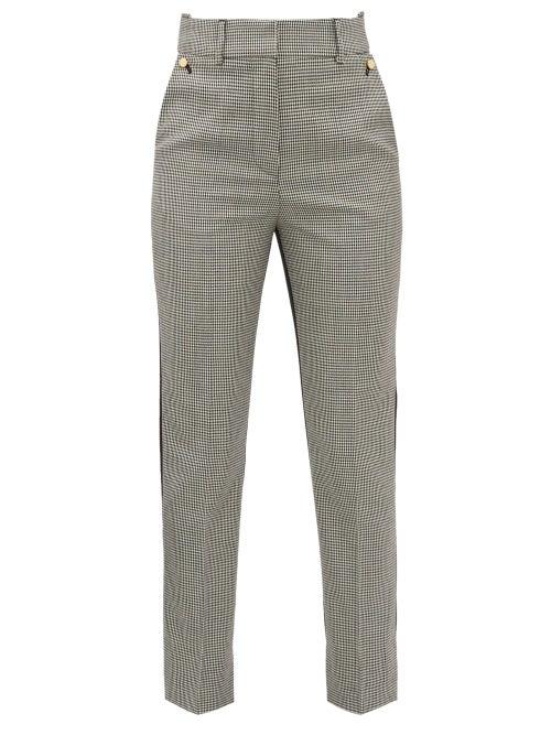 Matchesfashion.com Petar Petrov - Helen Houndstooth And Contrast Back Wool Trousers - Womens - Grey Multi