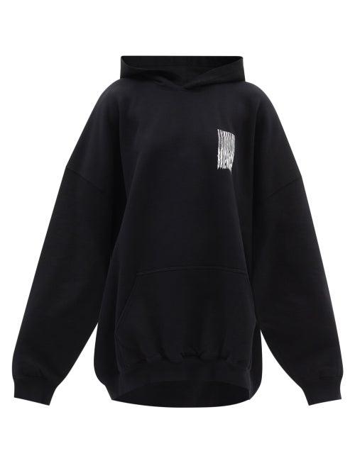 Balenciaga - Barcode-print Cotton-jersey Hooded Sweatshirt - Womens - Black/white