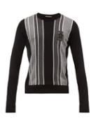 Matchesfashion.com Dolce & Gabbana - Embroidered Logo Striped Virgin Wool Sweater - Mens - Grey Multi