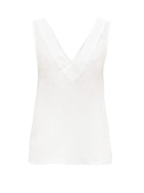 Matchesfashion.com Asceno - Lillie V-neck Linen Top - Womens - White