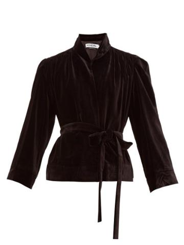 Matchesfashion.com Cheval Pampa - Single Breasted Belted Velvet Jacket - Womens - Black