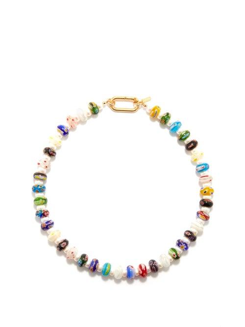 Liou - Mick Beaded & Baroque-pearl Gold-plated Necklace - Mens - Multi