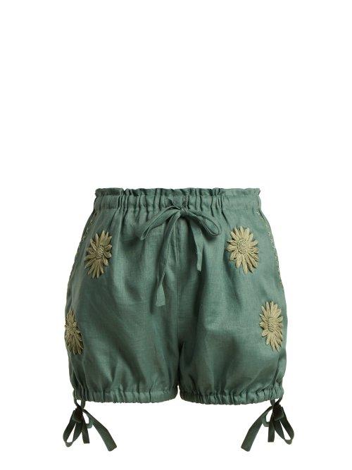 Matchesfashion.com Innika Choo - Floral Embroidered Bloomer Shorts - Womens - Khaki