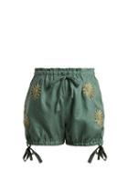 Matchesfashion.com Innika Choo - Floral Embroidered Bloomer Shorts - Womens - Khaki