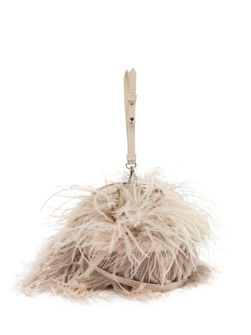 Matchesfashion.com Marques'almeida - Feather Embellished Leather Cross Body Bag - Womens - Beige