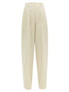 Matchesfashion.com Fendi - High Rise Wool Blend Wide Leg Trousers - Womens - Beige