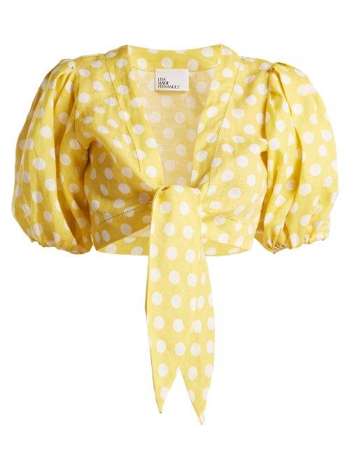 Matchesfashion.com Lisa Marie Fernandez - Puff Sleeved Linen Blouse - Womens - Yellow Multi