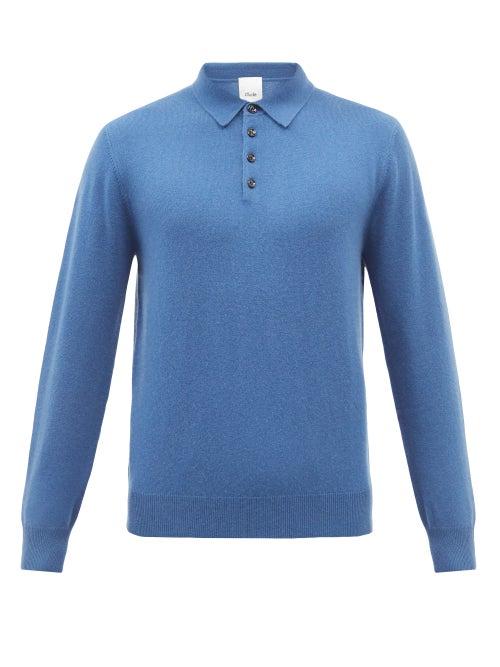 Allude - Long-sleeve Cashmere Polo Shirt - Mens - Blue