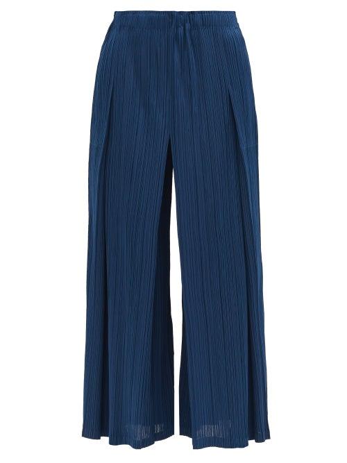 Matchesfashion.com Pleats Please Issey Miyake - Technical Pleated Wide-leg Trousers - Womens - Dark Blue