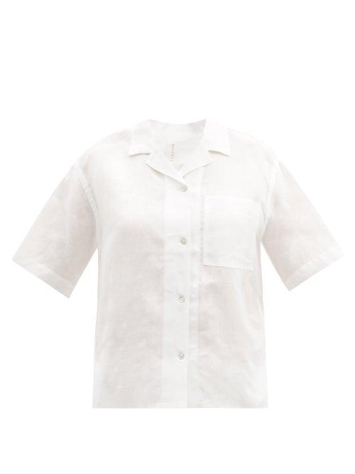 Ladies Lingerie Rossell England - Patch-pocket Linen Pyjama Shirt - Womens - White