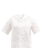 Ladies Lingerie Rossell England - Patch-pocket Linen Pyjama Shirt - Womens - White