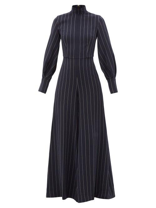 Emilia Wickstead - Edna Balloon-sleeve Pinstriped Crepe Jumpsuit - Womens - Navy White