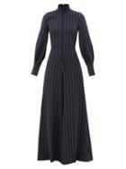 Emilia Wickstead - Edna Balloon-sleeve Pinstriped Crepe Jumpsuit - Womens - Navy White