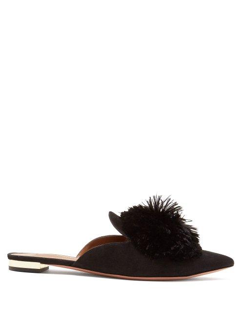 Matchesfashion.com Aquazzura - Powder Puff Suede Backless Flats - Womens - Black