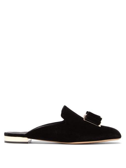 Matchesfashion.com Salvatore Ferragamo - Zaha Crystal-embellished Backless Velvet Slippers - Womens - Black