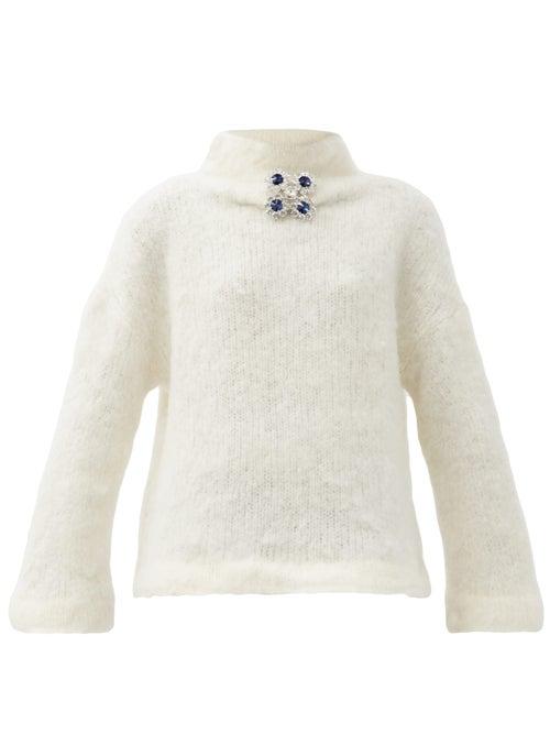 Matchesfashion.com Christopher Kane - Crystal-embellished Wool-blend Sweater - Womens - Cream