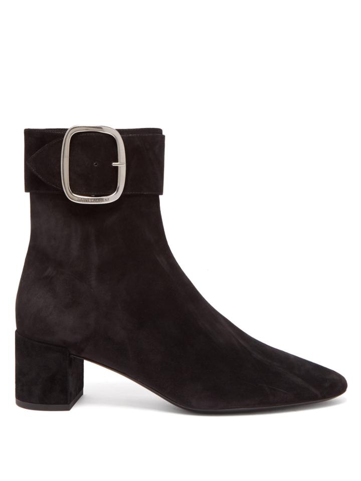 Saint Laurent Joplin Suede Buckle Ankle Boots