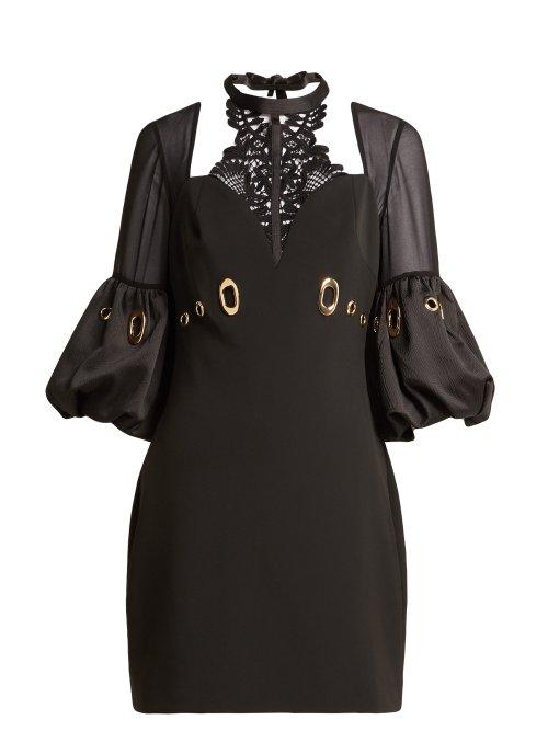 Matchesfashion.com Self-portrait - Lace Panelled Cutout Crepe Mini Dress - Womens - Black
