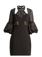 Matchesfashion.com Self-portrait - Lace Panelled Cutout Crepe Mini Dress - Womens - Black