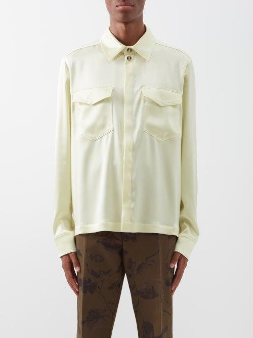Nanushka - Patch-pocket Satin Shirt - Mens - Light Yellow