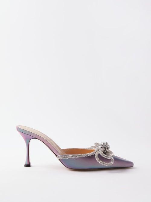 Mach & Mach - Double Bow 85 Lenticular Pvc And Leather Mules - Womens - Pink Multi