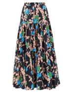 Matchesfashion.com La Doublej - Big Skirt Floral-print Cotton-poplin Maxi Skirt - Womens - Black Print